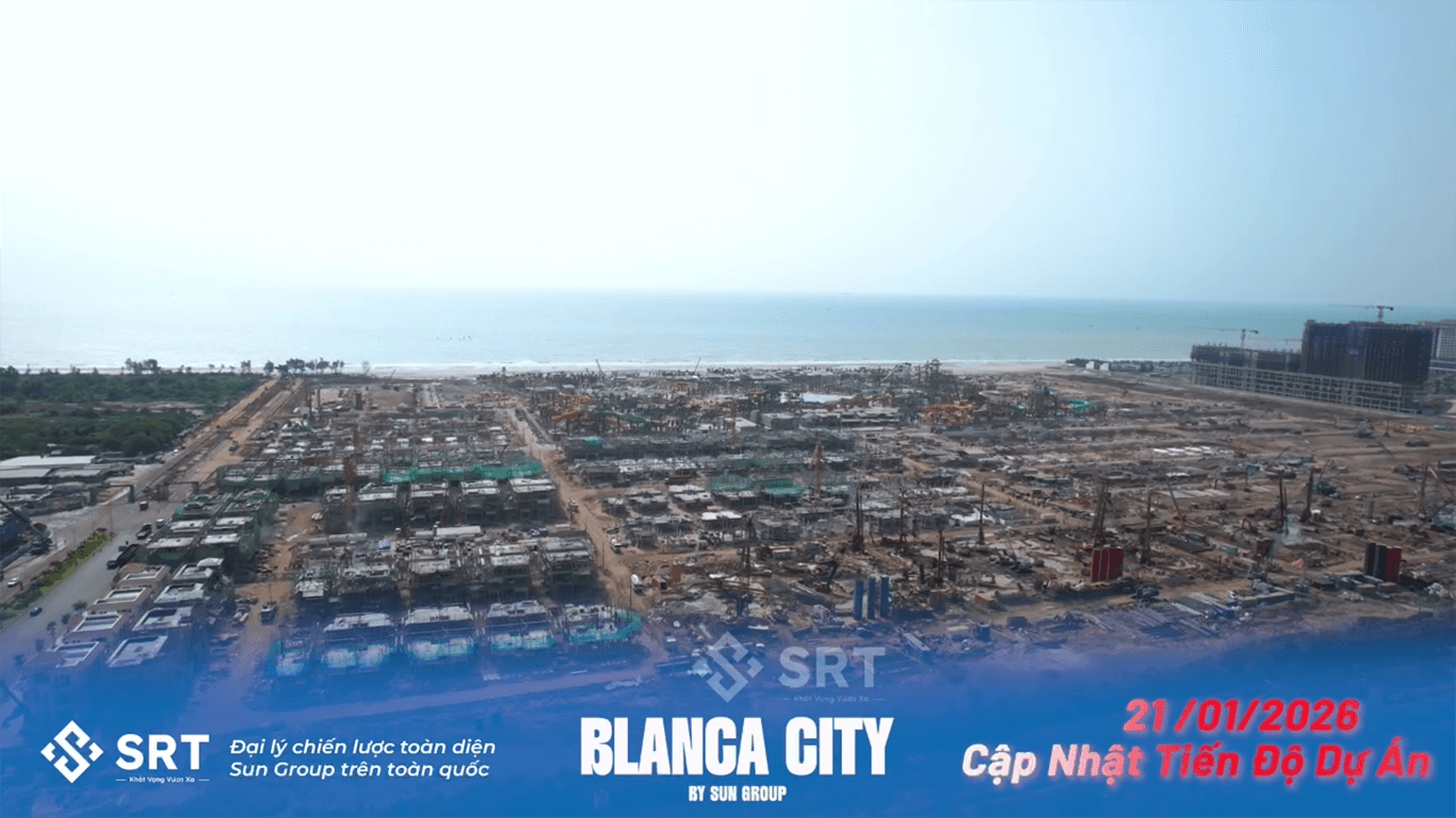 Tiến độ Blanca City Tháng 2/2026: Sun World Bơm Nước, Shophouse Sắp Bàn Giao