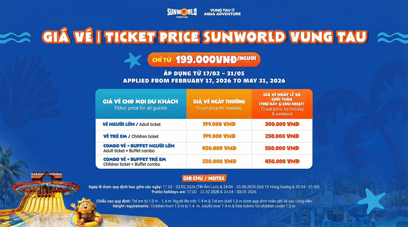 CẬP NHẬT BẢNG GIÁ VÉ SUN WORLD VŨNG TÀU 2026: CHI TIẾT VÉ LẺ, COMBO & KHUYẾN MÃI