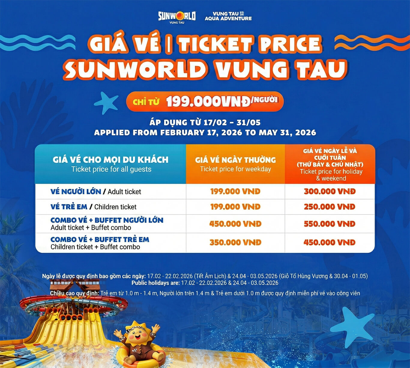 Bảng giá vé trẻ em sunworld vũng tàu