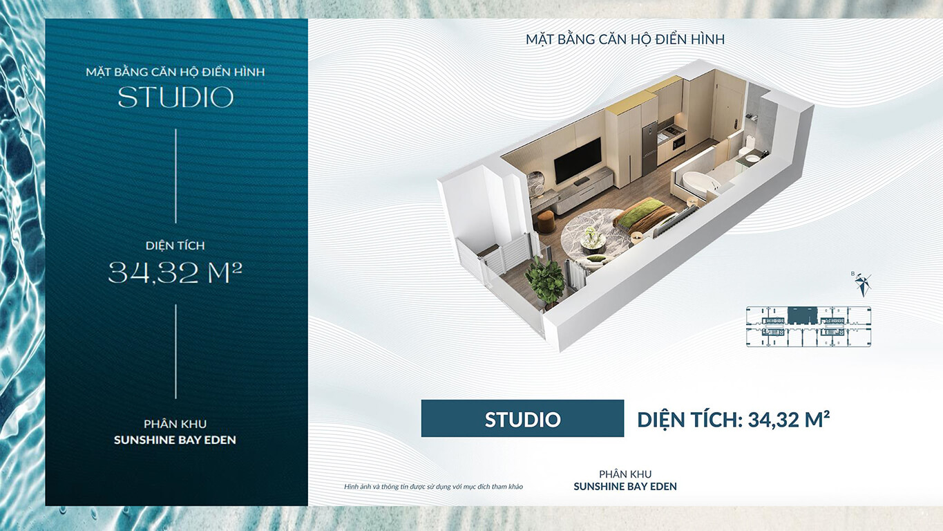Layout Căn hộ Ocean Studio (~34.3m²)