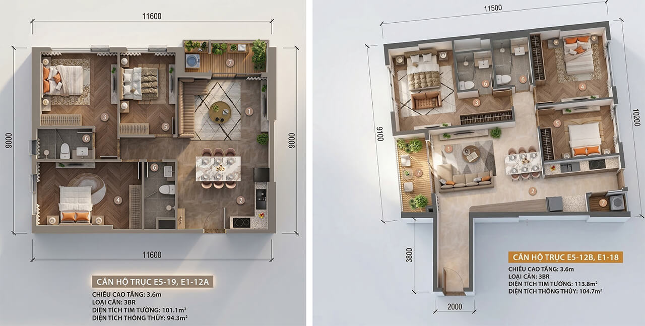 Bản vẽ bóc mái chi tiết căn hộ 3 phòng ngủ Vũng Tàu Blanca city