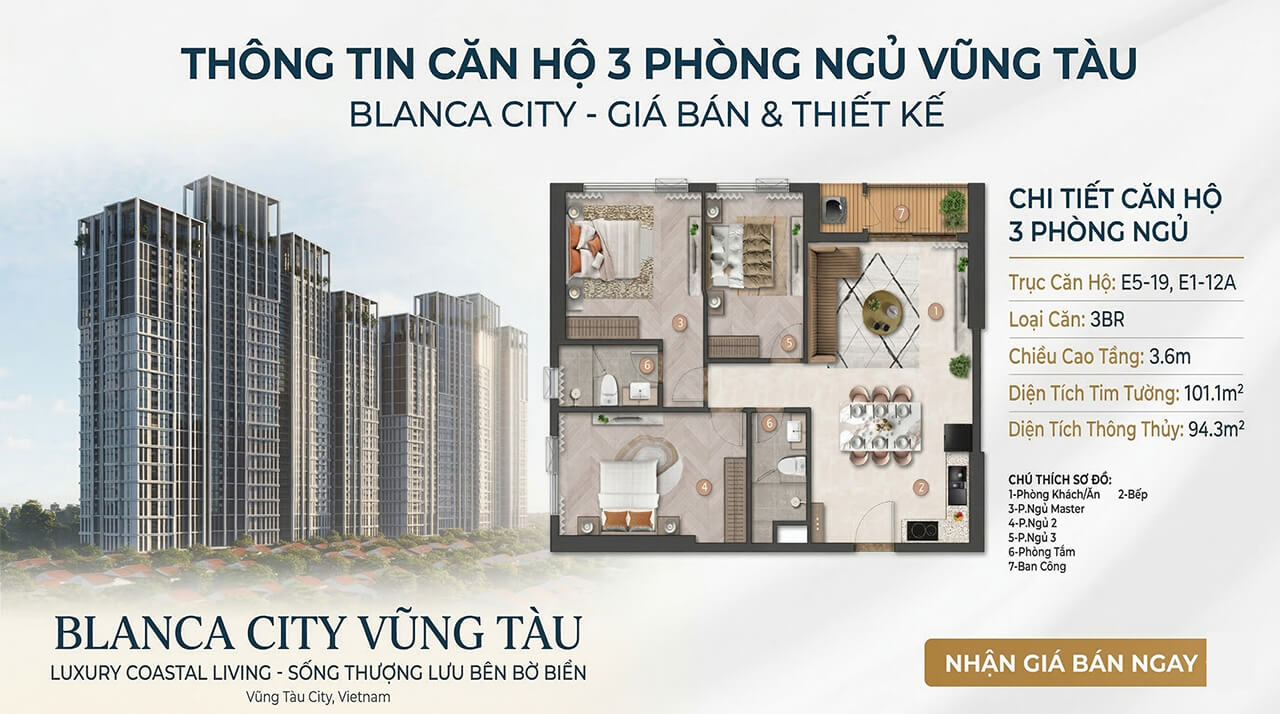 Căn Hộ 3 Phòng Ngủ Vũng Tàu Tại dự án Blanca City Sun Group