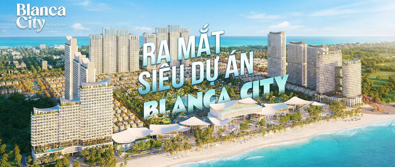 Phối cảnh tổng thể dự án chung cư gần biển Vũng Tàu Blanca City với tầm nhìn hướng biển và công viên Sun World