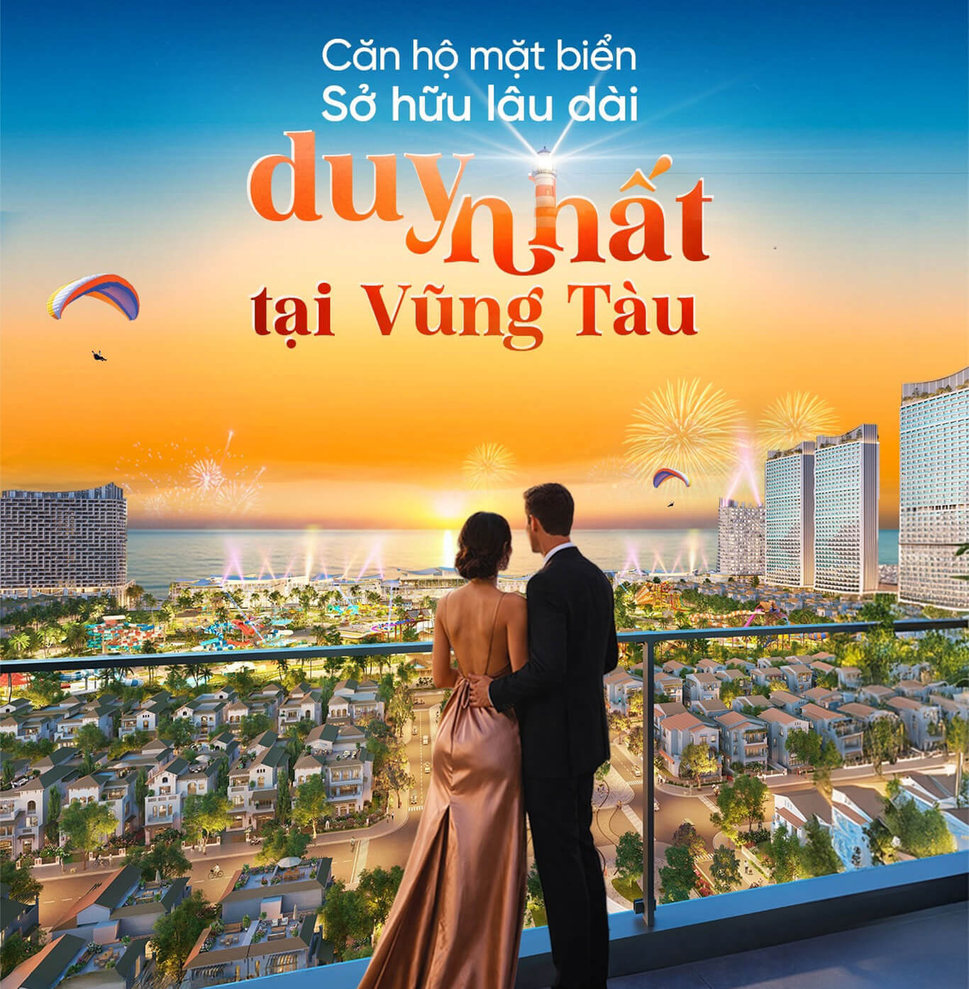 căn hộ Beacon Tower với ban công kính rộng mở nhìn ra biển Bãi Sau