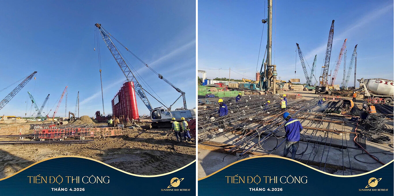 iến độ công trường Sunshine Bay Retreat nhìn từ trên cao vào đầu tháng 04/2026