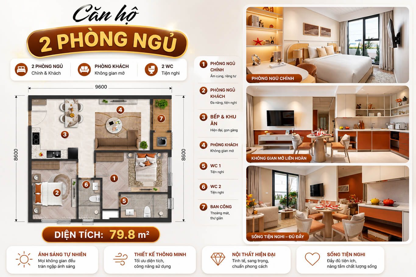 Căn Hộ 2 Phòng Ngủ Beacon Blanca City