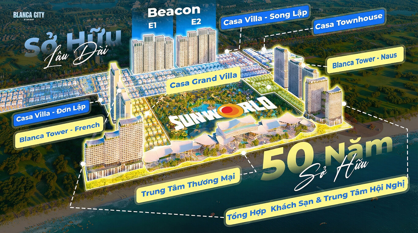 Bản đồ tổng quan mặt bằng vị trí dự án Blanca City Vũng Tàu nhìn từ trên cao
