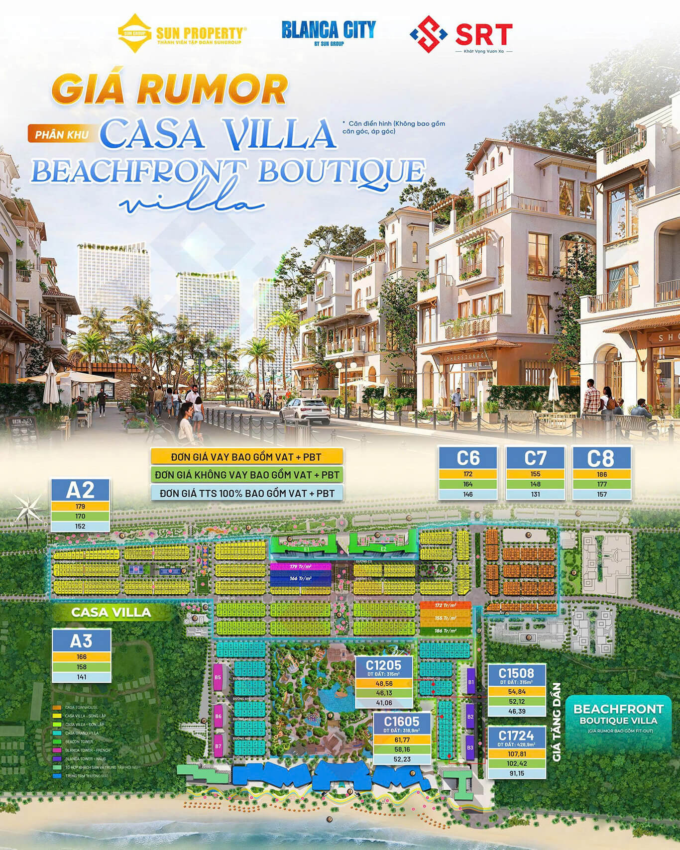 Bảng giá chi tiết phân khu Casa Villa và Beachfront Boutique Villa dự án Blanca City Sun Group