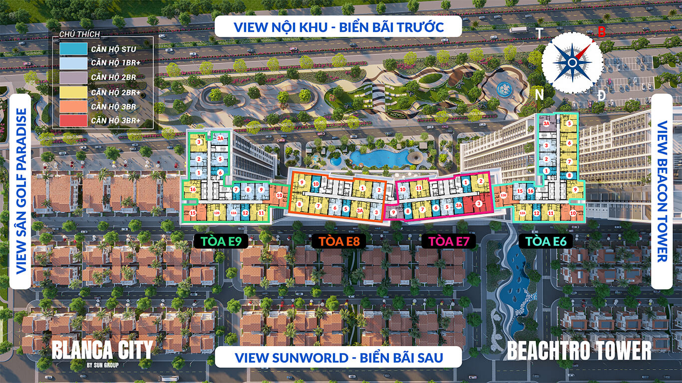 Phối cảnh tổng thể vị trí mặt bằng Beachtro Tower tại đại đô thị Blanca City Vũng Tàu