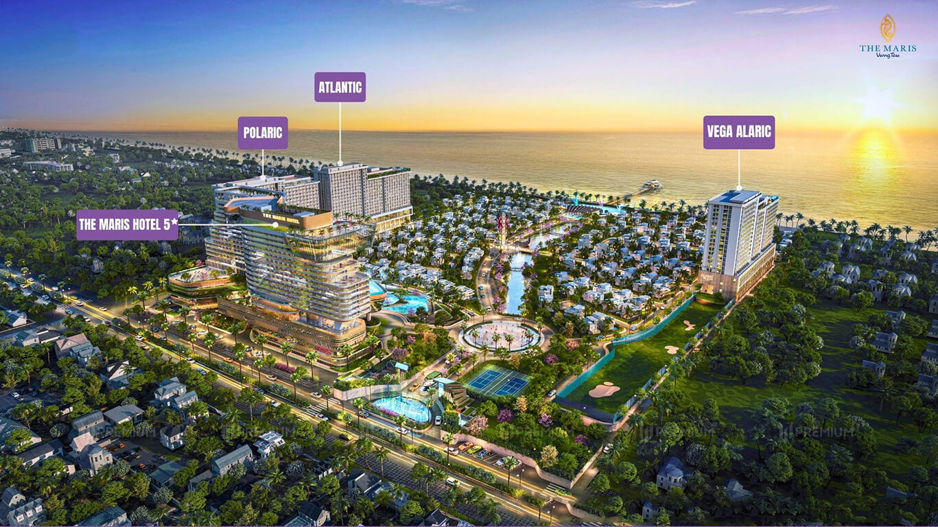 Phối cảnh tổng thể tháp căn hộ và biệt thự biển The Maris Vũng Tàu đường 3 tháng 2