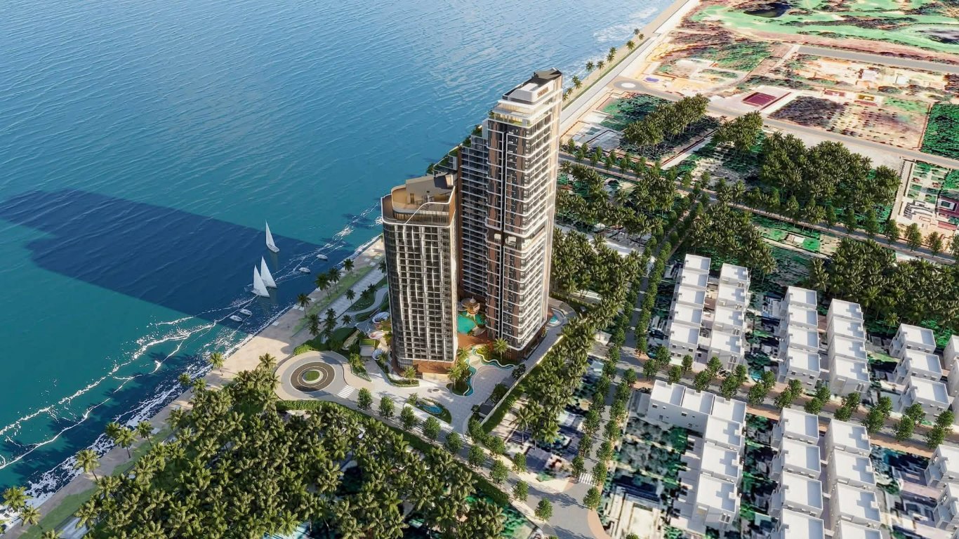 Phối cảnh tổng thể 2 tòa tháp Căn hộ Solina Vũng Tàu Solina Signature by Wyndham bên bờ biển bãi tắm Thủy Tiên